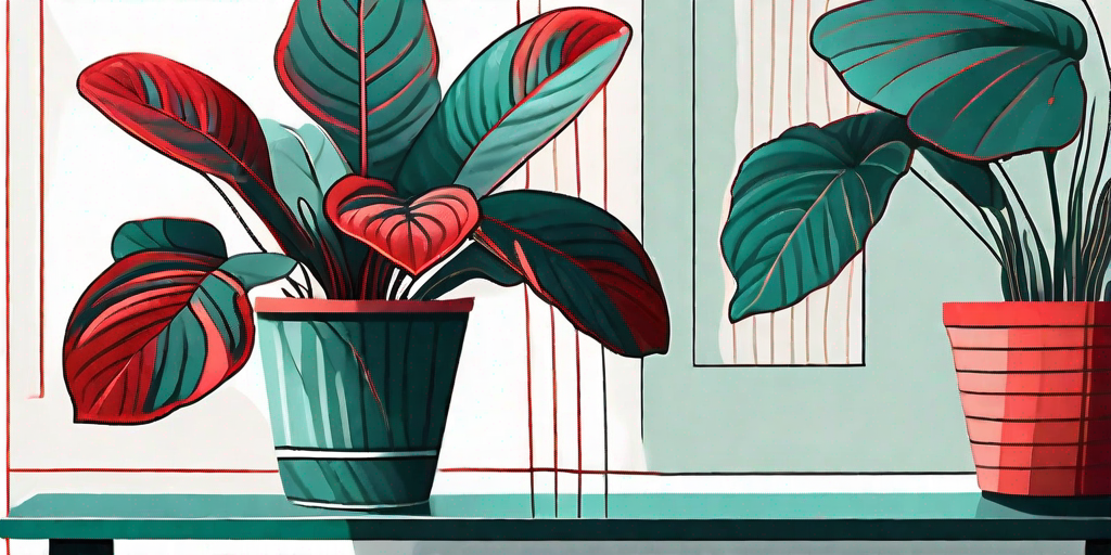 A vibrant red prayer plant in a stylish indoor pot
